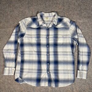Lucky Brand Mens XXL Blue White Plaid Pearl Snap Western Shirt Y2K 7M41266
